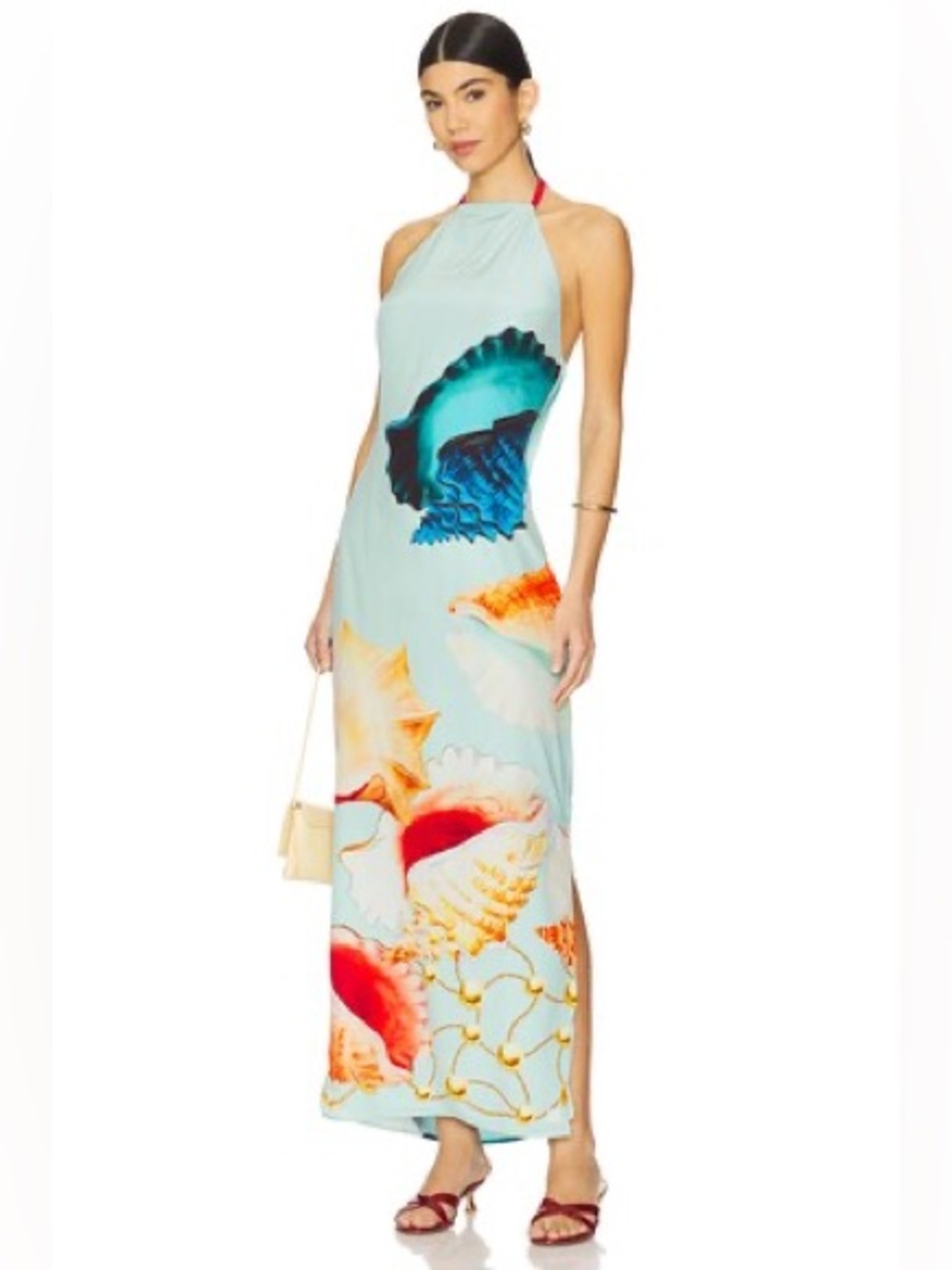 Muma World Murex Mist Vega Silk Dress Sea Print Halter Maxi small